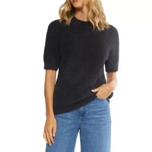 Matty M women's short sleeve eyelash sweater in black